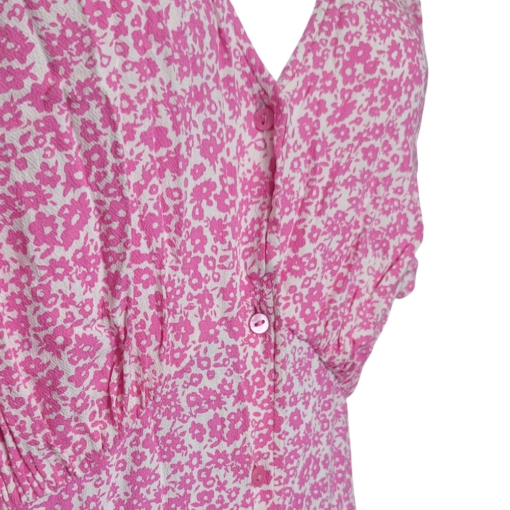 Old Navy Floral Midi Dress XL Pink Button Front Flutter Sleeve Boho Office Y2K - Picture 10 of 12
